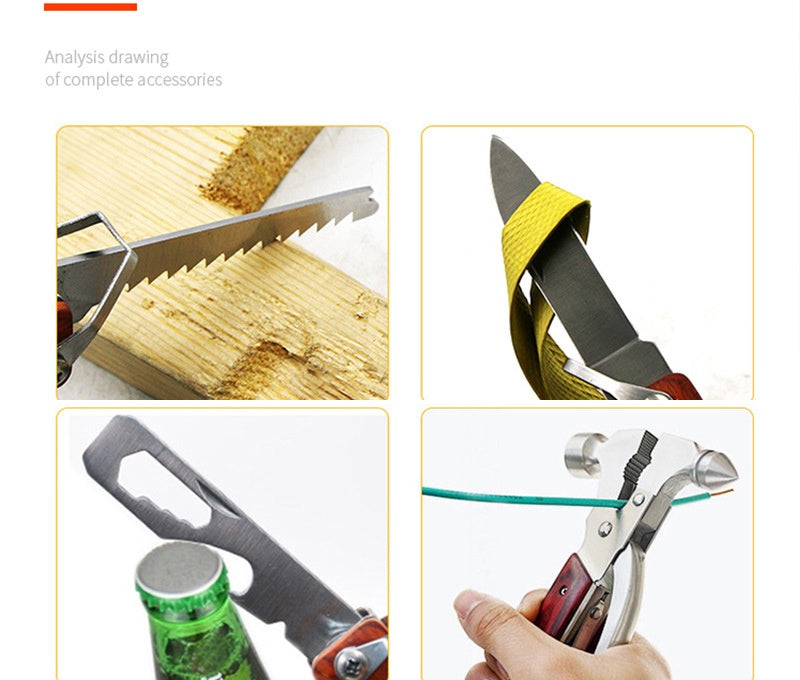 Rimefang Emergency Multi-Tool Hammer - Glass Breaker & Seatbelt Cutter, Folding Camping Axe with Knife, Saw & Bottle Opener